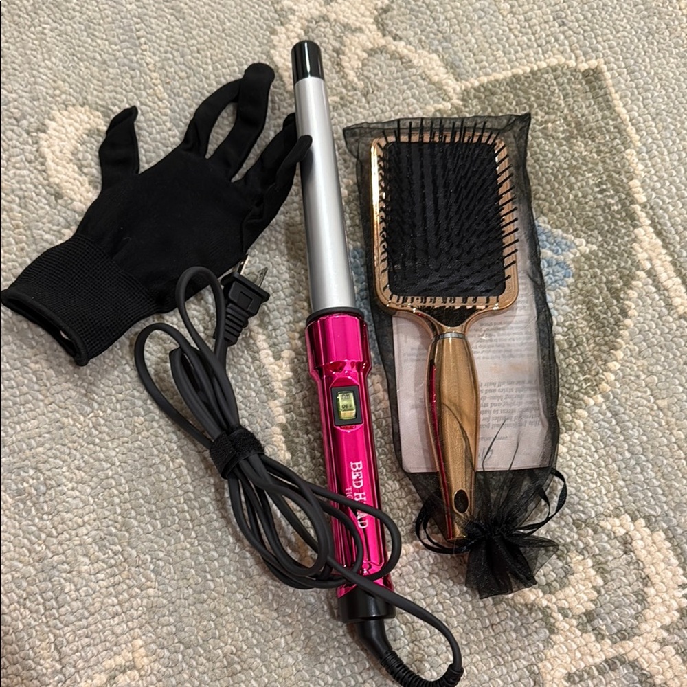 BedHead Pink Curling Wand with Gold Brush